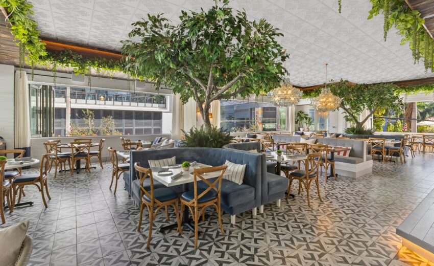 2 Custom Fabricated 15’ H Ficus Trees shown at the Hampton Social Restaurant in Miami, FL