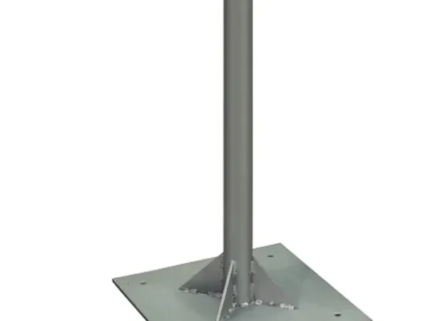 Metal center pipe with a square base plate and mounting holes for installation.