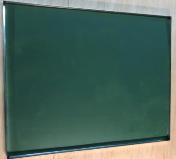 A flat faux green wall panel with a smooth surface and a frame around the edges.