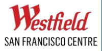 Westfield San Francisco Centre logo featuring bold red lettering, representing a shopping and entertainment destination in San Francisco.