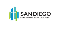San Diego International Airport logo featuring a modern design with blue and green elements and an airplane icon.