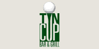 Tyn Cup Bar & Grill logo featuring a golf ball atop a tee, emphasizing a sports theme and dining experience.