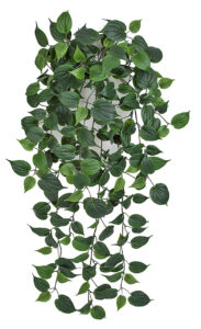 Artificial philodendron plant with long trailing vines and green leaves arranged in a cascading manner.